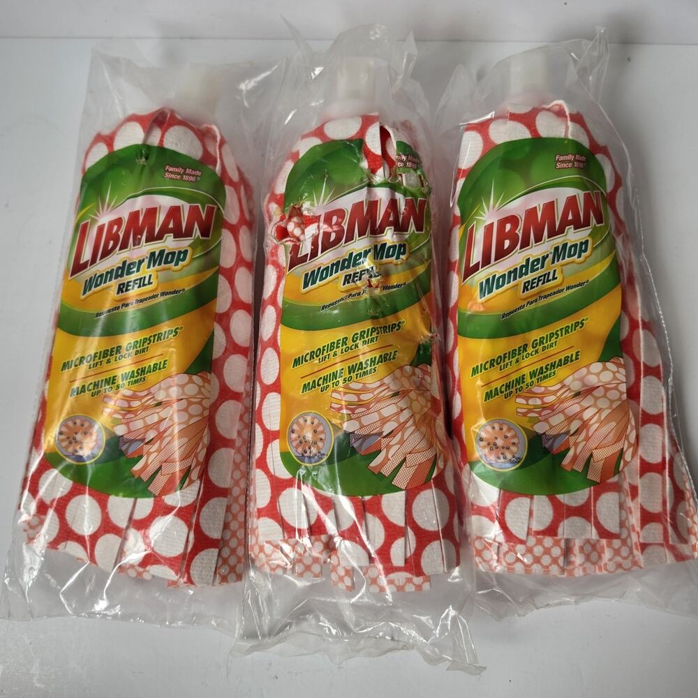 Libman Wonder Mop Refill Head Absorbent Microfiber Washable Lot Of 3 New READ
